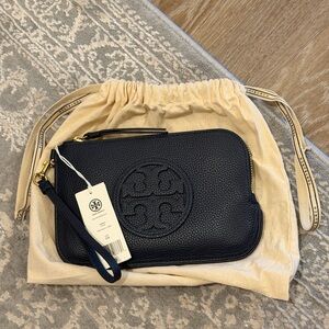 Tory Burch Navy Leather Wristlet